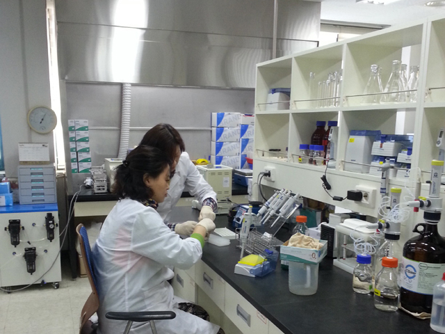 A photograph of people experimenting in the lab.