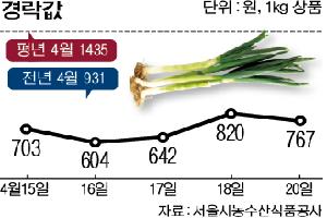 [한눈에 보는 시세] 대파, 외식업계 소비부진에 값 한달 가까이 ‘약세’